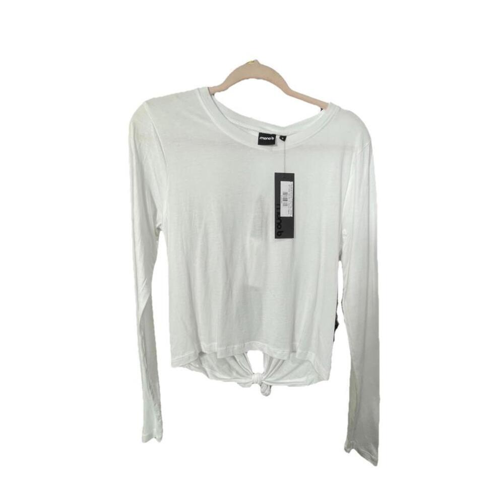 NWT Mono B Women’s White Long Sleeve Tie Back Double Cutout Top Sz S MSRP $24.99